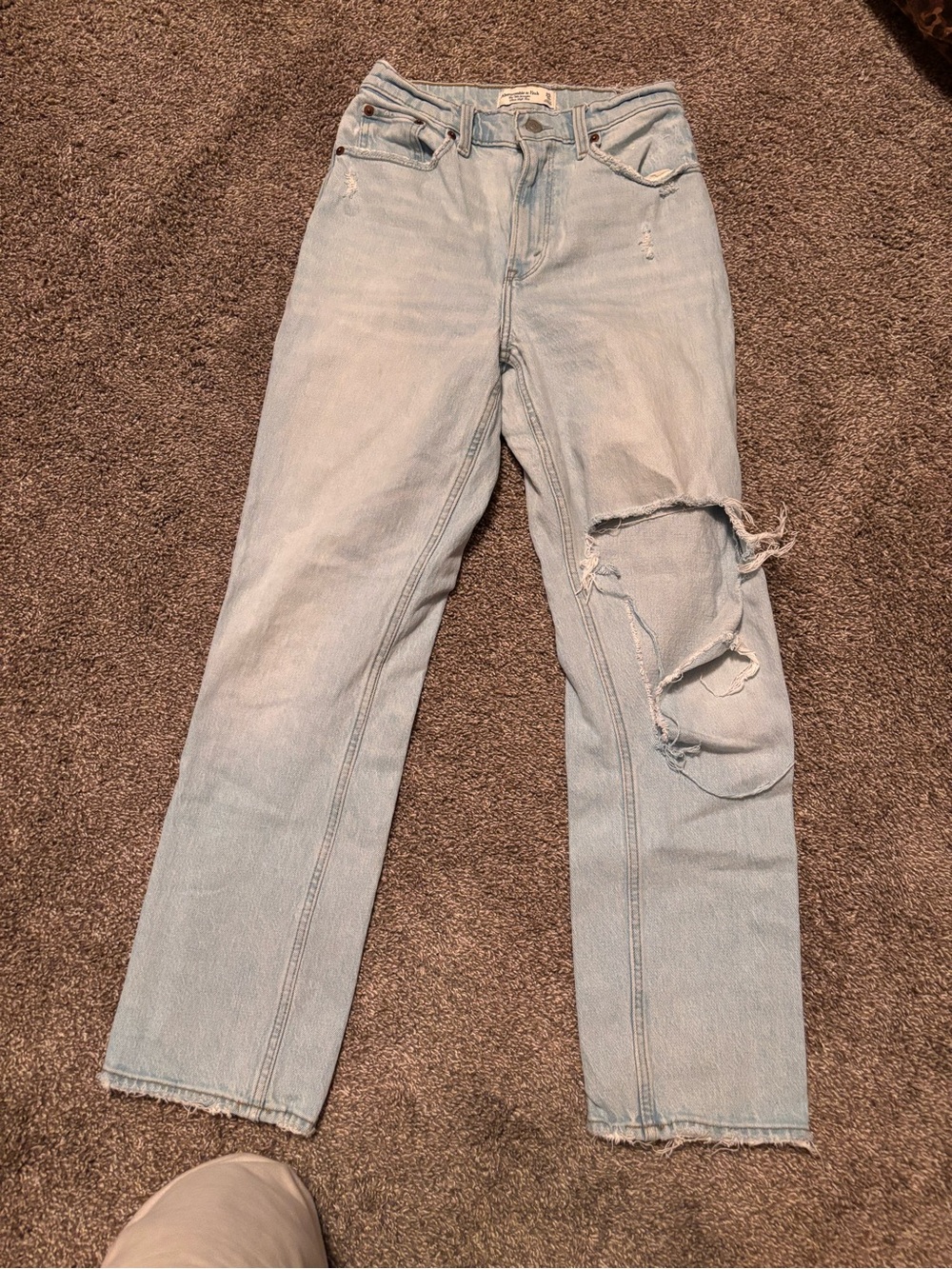 Abercrombie & Fitch Light Blue Distressed Straight-Leg Jeans